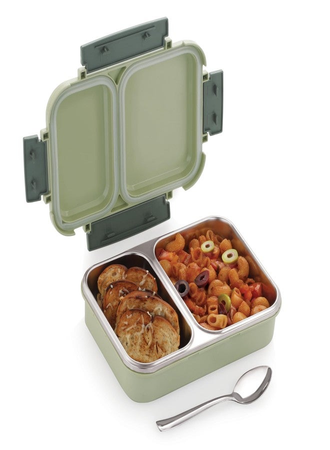 STEELLOCK SmartMeal 2 Partition Stainless Steel Insulated Tiffin for Kids & Adults with Spoon | Leak-Proof Lunch Box with Silicone Gasket Lid | Bento Box for School, Boys, Girls & Office 650 ML - Green. - Image 4